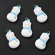 Christmas Opaque Resin Pendants, with Platinum Tone Iron Loops, Snowman Charm, White, 31.5x16.5x7.5mm, Hole: 2x2.3mm(RESI-G043-A02)