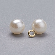 Acrylic Pearl Pendants, with Golden Tone Iron Loop, Round, White, 15x10mm, Hole: 2.5mm(IFIN-I031-01G)