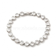 Clear Cubic Zirconia Heart Link Chain Bracelet, Rack Plating Brass Jewelry for Women, Cadmium Free & Lead Free, Platinum, 6-7/8 inch(17.5cm)(BJEW-E073-05P)