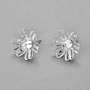 304 Stainless Steel Ear Stud Components, 6-Petal, Flower, Silver, 15mm, Flower: 14x4.5mm, Tray: 4mm, Pin: 0.7mm(STAS-G187-20S)