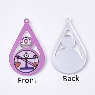 Acrylic Pendants, PVC Printed on the Front, Film and Mirror Effect on the Back, teardrop, with Constellation, Libra, Libra, 29.5x18x2mm, Hole: 1.5mm(X-OACR-S035-16F)
