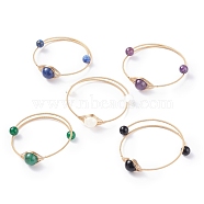 Natural Gemstone Round Beaded Bangle, Adjustable Copper Wire Torque Bangle for Women, Golden, Inner Diameter: 2 inch(5.2cm)(BJEW-JB07816)