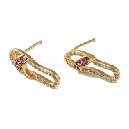 Cubic Zirconia Slippers Stud Earrings, Real 18K Gold Plated Brass Jewelry for Women, Lead Free & Cadmium Free, Medium Orchid, 18x7mm, Pin: 0.8mm(KK-O142-47G-02)