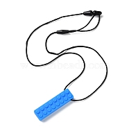 Building Blocks Food Grade Silicone Pendant Molar Stick Nursing Necklaces, Chewing Beads For Teethers, Blue, 425~791x1.5mm, Pendants: 71.5x19.5x12.5mm(SIL-Z004-01D)