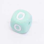 Silicone Beads, for Bracelet or Necklace Making, Arabic Numerals Style, Aquamarine Cube, Num.0, 10x10x10mm, Hole: 2mm(SIL-TAC001-02A-0)