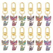2Sets Alloy Enamel Pendant Decoration, with Alloy Swivel Clasps, Cat, Mixed Color, 65mm, Cat: 30x19.5x2.5mm, 6 colors, 1pc/color, 6pcs/set(HJEW-UN0001-21)