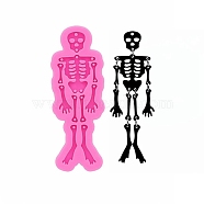 DIY Human Skeleton Split Pendant Silicone Molds, Resin Casting Molds, for UV Resin & Epoxy Resin Jewelry Making, Pearl Pink, 104x37.5x8mm, Hole: 2mm, Inner Diameter: 15~27x3~26mm(DIY-G049-08)