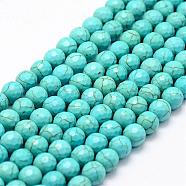 Faceted Synthetical Turquoise Beads Strands, Round, Dyed, Sky Blue, 8mm, Hole: 1.2mm, about 48~49pcs/strand, 14.5 inch.(G-F382-8mm-01)