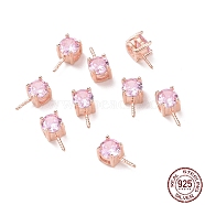 925 Sterling Silver Peg Bails, with Cubic Zirconia, Square, Rose Gold, Plum, 9x4x4.5mm, Hole: 2.5x1.5mm, Pin: 0.6mm(STER-D035-47RG-06)