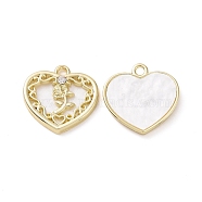 Alloy Micro Pave Cubic Zirconia Pendants, with Resin, Light Gold, Heart with Rose, White, 19.5x20x3.5mm, Hole: 2mm(PALLOY-F285-05B-LG)