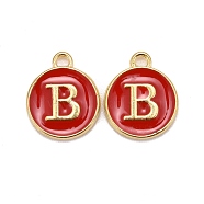 Golden Plated Alloy Enamel Charms, Cadmium Free & Lead Free, Enamelled Sequins, Flat Round, Red, Letter.B, 14x12x2mm, Hole: 1.5mm(ENAM-S118-03B)
