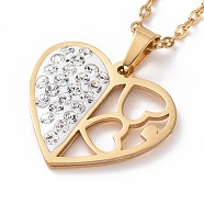 Crystal Rhinestone Heart Pendant Necklace with Vacuum Plating 304 Stainless Steel Chains for Women, Golden, 17.52 inch(44.5cm)(NJEW-E014-21G)