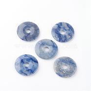 Dyed Natural Brazil Blue Aventurine Pendants, Donut/Pi Disc, Donut Width: 19~19.5mm, 49~50x6~8mm, Hole: 10~12mm(G-S220-11)