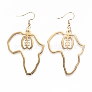 201 Stainless Steel Dangle Earrings, Africa Map, Adinkra Gye Nyame, Real 18K Gold Plated, 71mm, Pin: 0.8mm(EJEW-O101-02G)