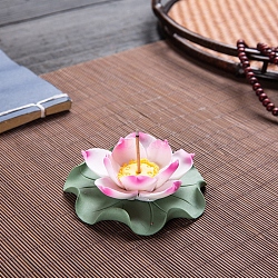 Porcelain Incense Burners, Lotus with Leaf Incense Holders, Home Office Teahouse Zen Buddhist Supplies, Deep Pink, 85x36mm(DJEW-PW0012-123A)