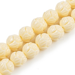 Synthetic Coral Carved Beads Strands, Dyed, Flower, Lemon Chiffon, 8mm, Hole: 1.4mm, about 46pcs/strand, 14.57 inch(37cm)(CORA-C003-07)