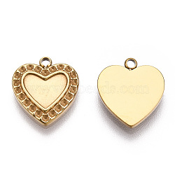 304 Stainless Steel Pendant Cabochon Settings, Pendant Rhinestone Settings, Heart, Nickel Free, Real 14K Gold Plated, Fit For 1mm Rhinestone, Tray: 5.5x8mm, 13.5x12.5x2mm, Hole: 1.5mm(STAS-T060-58G)