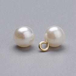 Acrylic Pearl Pendants, with Golden Tone Iron Loop, Round, White, 15x10mm, Hole: 2.5mm(IFIN-I031-01G)