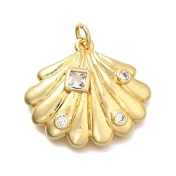 Brass Micro Pave Cubic Zirconia Pendants, Shell Shape Charms, with Jump Ring, Cadmium Free & Lead Free, Long-Lasting Plated, Rack Plating, Real 18K Gold Plated, 20x22.8x4.8mm, Hole: 3mm(KK-S508-38G)