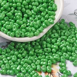Baking Paint Glass Seed Beads, Peanut, Lime Green, 5.5~6x3~3.5x3mm, Hole: 1~1.2mm, about 3877pcs/pound(SEED-K009-01A-15)
