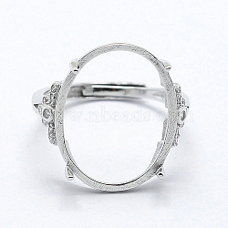 Anti-Tarnish Rhodium Plated 925 Sterling Silver Finger Ring Components, with Cubic Zirconia, Adjustable, Platinum, Size 8 (18mm), 2mm wide, Tray: 15x20mm(STER-G027-06P)