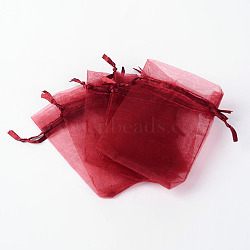 Organza Bags, Drawstring Pouches, Wedding Favor Bags, Favour Bag Party Christmas Gift Bags, with Ribbons, Dark Red, 9x7cm(OP-PH0001-26-7x9cm)