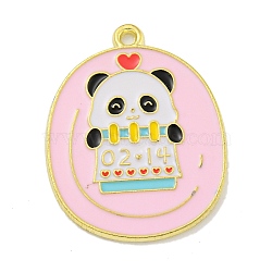 Alloy Enamel Pendants, Light Gold, Panda Charm, Letter O, 28x22x1mm, Hole: 1.5mm(ENAM-H045-03LG-02)