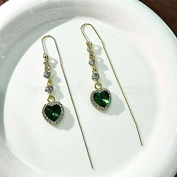 Alloy Rhinestone Ear Thread, Heart, Light Gold, Emerald, 80mm(FS-WGD80ED-02)