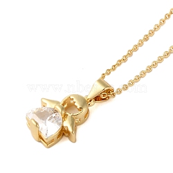 Brass Pave Clear Cubic Zirconia Pendant Necklaces for Women, Real 18K Gold Plated, Angel & Fairy, 17.17 inch(43.6cm)(NJEW-S429-04G-02)