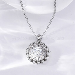 Brass Clear Cubic Zirconia Rotatable Sunflower Pendant Necklaces for Women, Platinum, 15.91 inch(40.4cm)(NJEW-C067-05P)