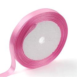 Single Face Satin Ribbon, Polyester Ribbon, Breast Cancer Pink Awareness Ribbon Making Materials, Valentines Day Gifts, Boxes Packages, Hot Pink, 3/8 inch(10mm), about 25yards/roll(22.86m/roll), 10rolls/group, 250yards/group(228.6m/group)(RC10mmY-079)