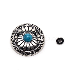 1-Hole Alloy & Turquoise Decorative Rivets, Flat Round with Sunflowers Pattern, for DIY Luggage and Hardware Accessaries, Steel Blue, 30x10.3~10.8mm, Hole: 2.5mm(PALLOY-WH0092-11A-P)