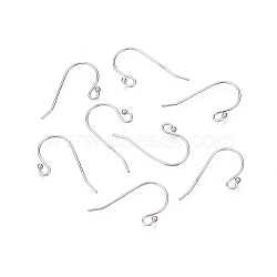 Anti-Tarnish Rhodium Plated 925 Sterling Silver Earring Hooks, Ear Wire, Platinum, 10mm, Hole: 1.6mm, Pin: 0.6mm(STER-N016-29P)