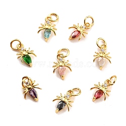 Brass Micro Pave Cubic Zirconia Charms, Real 18K Gold Plated, Cadmium Free & Lead Free, Insect, Mixed Color, 12x8x2mm, Hole: 3.8mm(KK-A156-01G-RS)