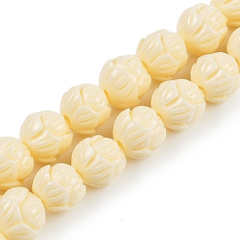 Synthetic Coral Carved Beads Strands, Dyed, Flower, Lemon Chiffon, 8mm, Hole: 1.4mm, about 46pcs/strand, 14.57 inch(37cm)