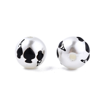Halloween Opaque ABS Plastic Imitation Pearl Enamel Beads, Round with Spade, Black, 11.5~12mm, Hole: 2mm