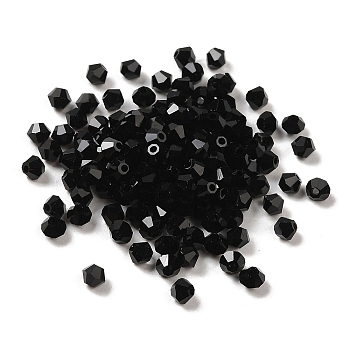 Transparent Glass Beads, Faceted, Bicone, Black, 3.5x3.5x3mm, Hole: 0.8mm, 720pcs/bag. 