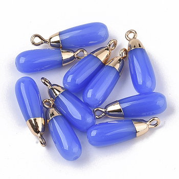 Glass Pendants, with Top Golden Plated Iron Loops, Half Drilled Hole, Teardrop, Royal Blue, 24x7.5mm, Hole: 1.4mm