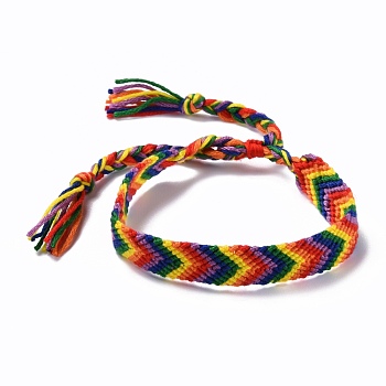 Rainbow Pride Bracelet, Arrow Pattern Cord Bracelet for Men Women, Polyester Adjustable Bracelet, Colorful, Inner Diameter: 1-3/4~3-1/2 inch(4.55~8.75cm)