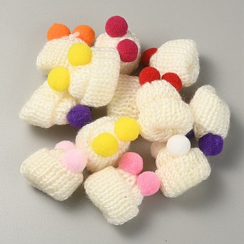 Woolen Crochet Mini Hat with Double Pom Pom Ball, Ornament Accessories, Lemon Chiffon, 35x31x28mm