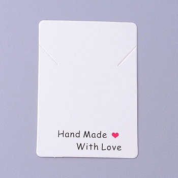 Cardboard Necklace Display Cards, Rectangle with Phrase Hand Made with Love, White, 6.95x5x0.05cm