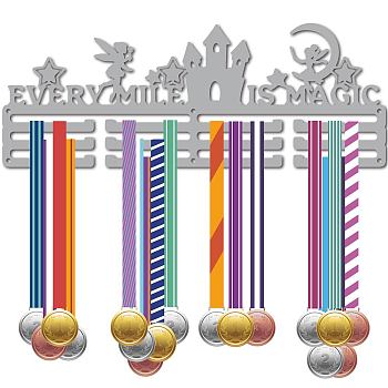 Fashion Iron Medal Hanger Holder Display Wall Rack, 3 Lines, with Screws, Gymnastics, Castle, 150x400x1.5mm