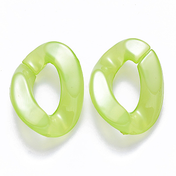 Imitation Jelly Acrylic Linking Rings, Quick Link Connectors, for Curb Chains Making, Twist, Yellow Green, 30x21x6mm, Inner Diameter: 16x8mm