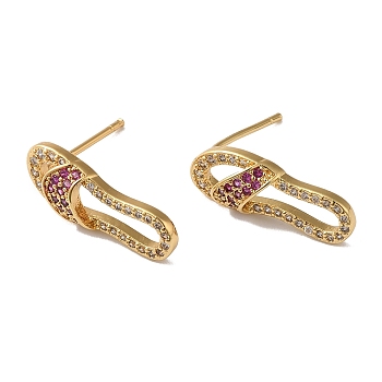 Cubic Zirconia Slippers Stud Earrings, Real 18K Gold Plated Brass Jewelry for Women, Lead Free & Cadmium Free, Medium Orchid, 18x7mm, Pin: 0.8mm