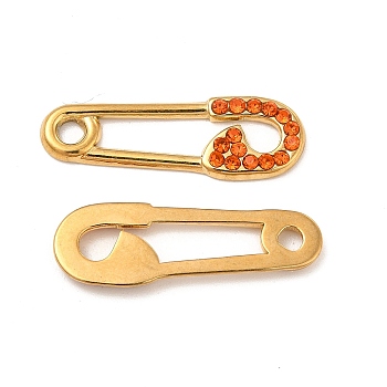 Vacuum Plating 201 Stainless Steel Rhinestone Connector Charms, Safety Pin Links, Real 18K Gold Plated, Hyacinth, 24.5x8x1.5mm, Hole: 2mm and 3mm