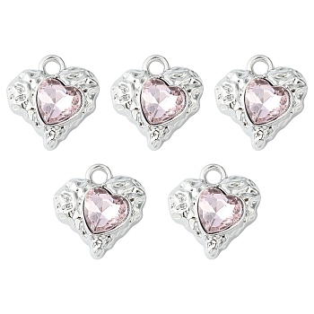 Rack Plating Alloy Glass Pendants, Cadmium Free & Lead Free & Nickle Free, Heart Charms, Platinum, 18x17x5.5mm, Hole: 2.5mm