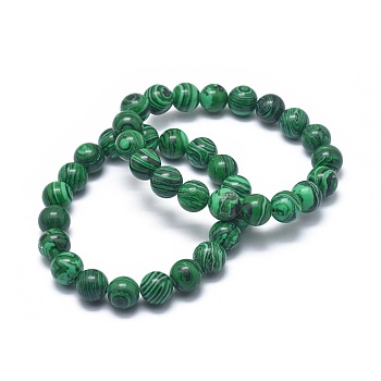 Synthetic Malachite(Dyed) Bead Stretch Bracelets, Round, 2 inch~2-1/8 inch(5.2~5.5cm), Bead: 10mm
