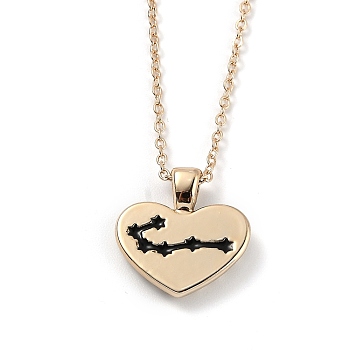 Golden Plated Heart with Constellation/Zodiac Sign Alloy Enamel Pendant Necklaces, Black, Cancer, 17.2~17.63 inch(43.7~44.8cm)
