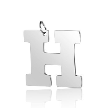 201 Stainless Steel Pendants, Letter, Stainless Steel Color, Letter.H, 30x31.5x1.5mm, Hole: 4.5mm