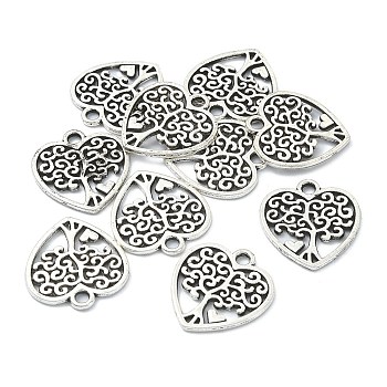 Tibetan Style Alloy Pendants, Cadmium Free & Lead Free, Heart with Tree, Antique Silver, 18x17x1.5mm, Hole: 1.8mm